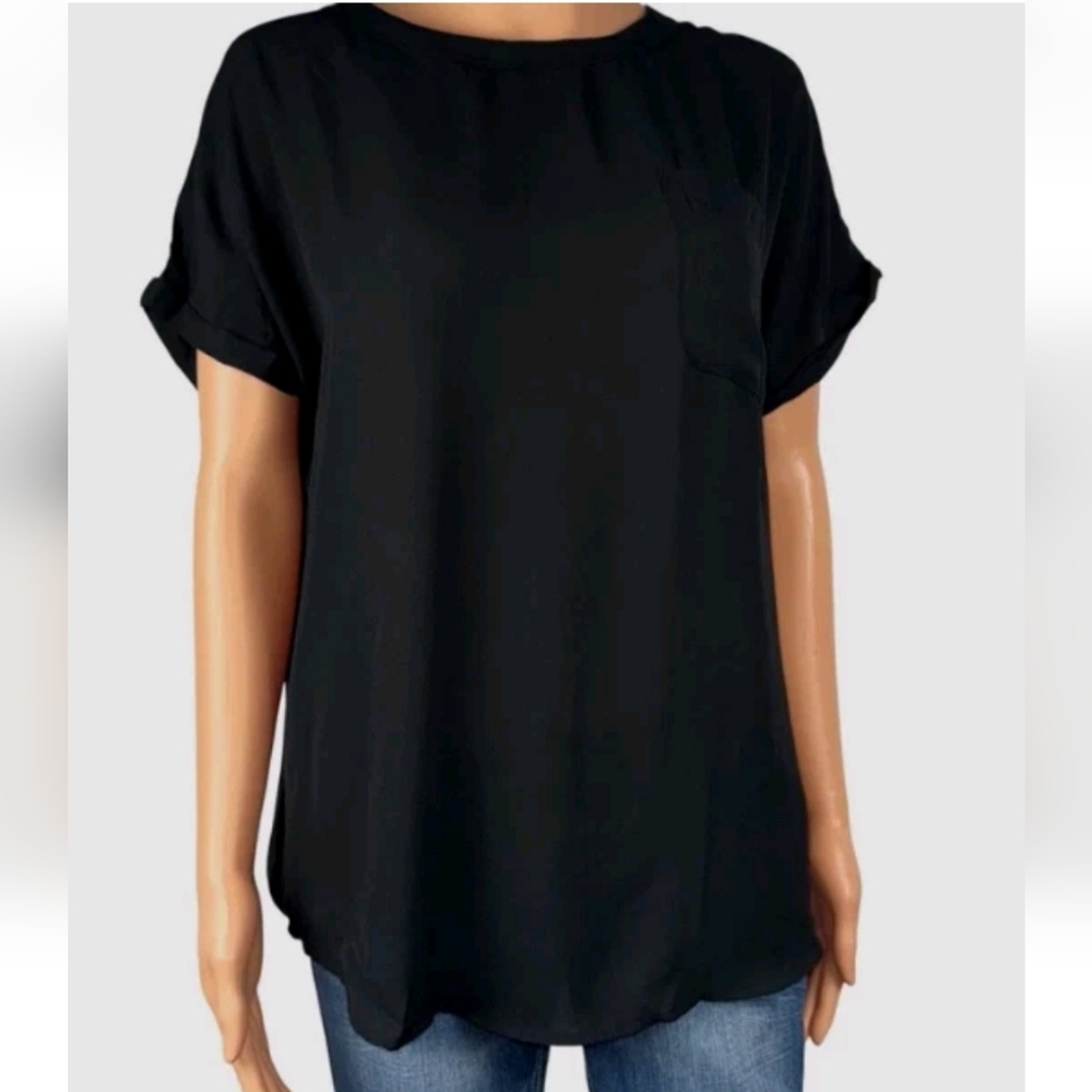 NWT Buffalo David‎ Bitton Women's Woven Blouse Patch Pockets Top Black XXL